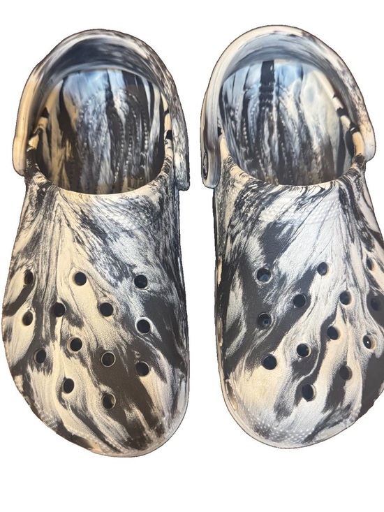 CROCS Other - Crocs Big Kid Size J4 Unisex Classic Marbled Clog White And Black